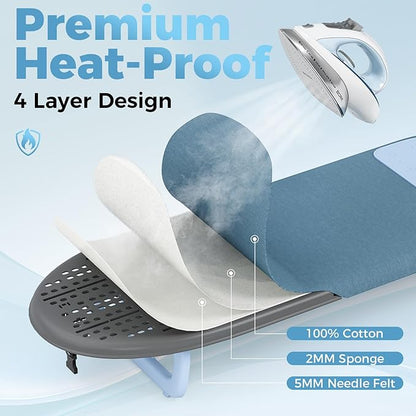 KINGBOARD Tabletop Ironing Board, Small Ironing Board with Iron Mat, Foldable Mini Iron Board, Easy Storage for Travel & Dorm, 12x32 Blue