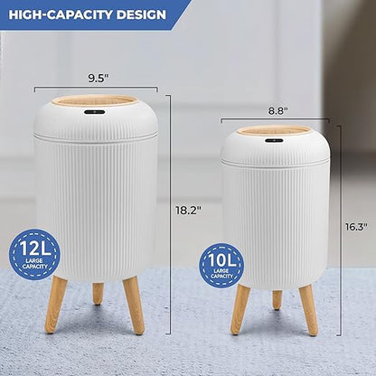 2 Pack Automatic Trash Can 12L /3 Gallon and 10L /2.64 Gallon Bathroom Trash Bin with Lid Touchless Small Smart Motion Sensor Garbage Cans for Kitchen, Bathroom,Living Room and Bedroom