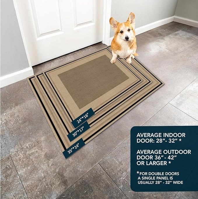 Ultra Thin Door Mat Indoor Entrance, 1/10 in Thin Door Mats for Inside Entry, Non-Slip Rubber Backing Washable Doormat, Fade Resistant, Absorbent, Low Profile Dirt Trapper, 35"X24", Brown