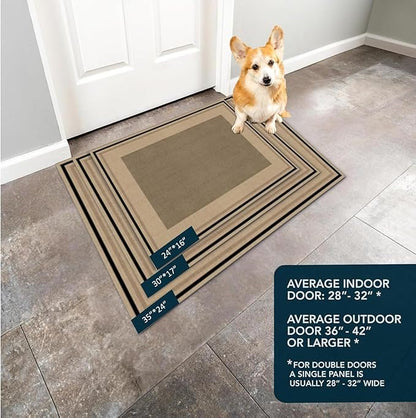 Ultra Thin Door Mat Indoor Entrance, 1/10 in Thin Door Mats for Inside Entry, Non-Slip Rubber Backing Washable Doormat, Fade Resistant, Absorbent, Low Profile Dirt Trapper, 35"X24", Brown