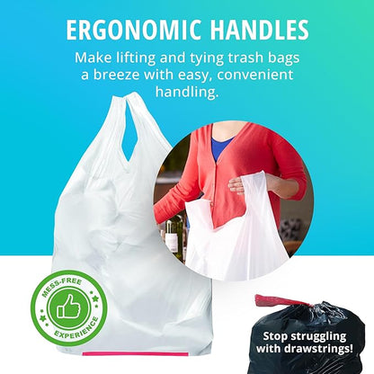 Hippo Sak - Plant Based Tall Kitchen Garbage Bags with Ergonomic Handles - 13 Gallon Trash Bags - Recyclable & Eco Friendly - Super Strong and Leak Proof Tall Kitchen Trash Bags (90 Count)