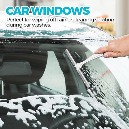 2PACK Shower Squeegee for Glass Doors, Squeegee for Shower Glass，All-Purpose Tile Walls, Bathroom, Window, Glass and Car Windshield, Mirrors and Kitchen-Stainless Steel, 10 Inches, Silver