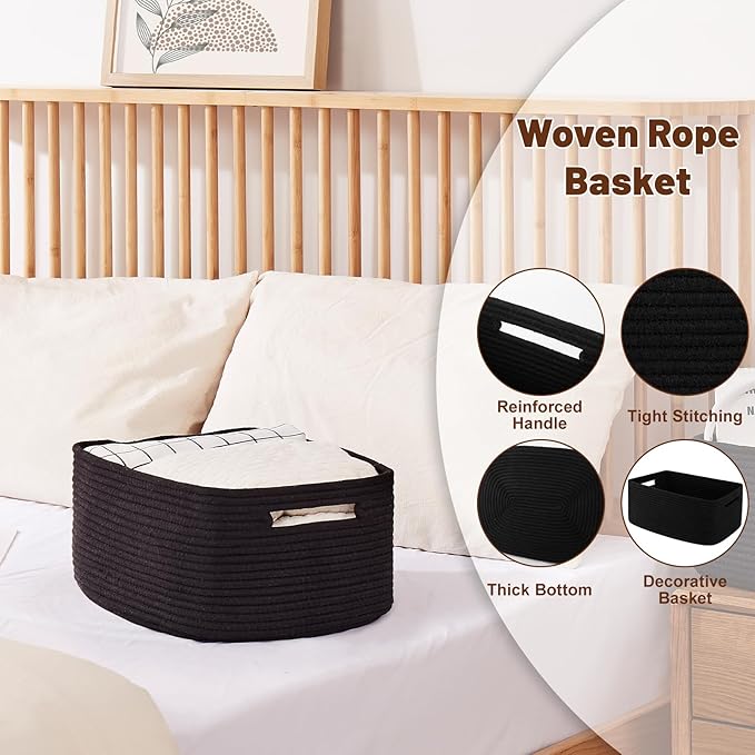 OIAHOMY Storage Basket for Shelves, Closet Cube Storage Bins Baskets for Clothes Blanket Towels, Baby Nursery, Toy Baskets Box, Woven Rope Basket, 15.75*11.81*7.09 IN, 2 Packs Black
