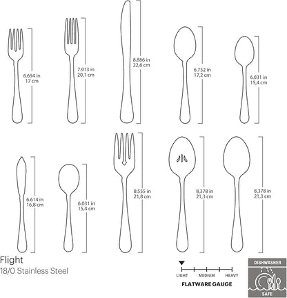 Oneida Flight 65 Piece Everyday Flatware, Service for 12, 18/0 Stainless Steel, Silverware Set, Dishwasher Safe
