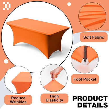 Trlyc 1 Pack 8FT Spandex Table Cloth - 96 x 30 Inch Rectangular Stretch Tablecloth, Wrinkle Resistant Scretch Table Cover for Wedding, Party, Banquet, Picnic, Outdoor Decoration (1Pcs,Orange)