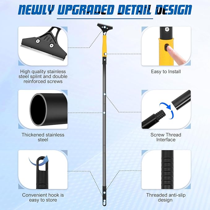Floor Scraper Heavy Duty with Long Handle, 4 Inch Razor Blade Floor Scraper with 10PCS Extra Metal Blades,Paint Scrapers for Cleaning Wall Glass Tile Floor Paint Gum Stains Stickers Linoleum