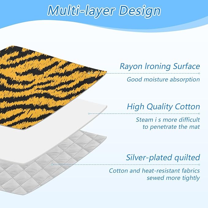 Classical Tiger Skin Print Ironing Mat for Table top Portable Ironing Pad Blanket for Washer Dryer Countertop Travel