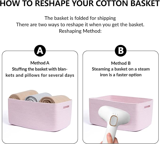 Large Storage Baskets for Shelves, Closet Organizers Bins for Clothes Blanket Towels, Baby Nursery, Toy Baskets Box, Woven Rope Baskets, 17 x 13 x 7.5”, 2 Packs Light Pink