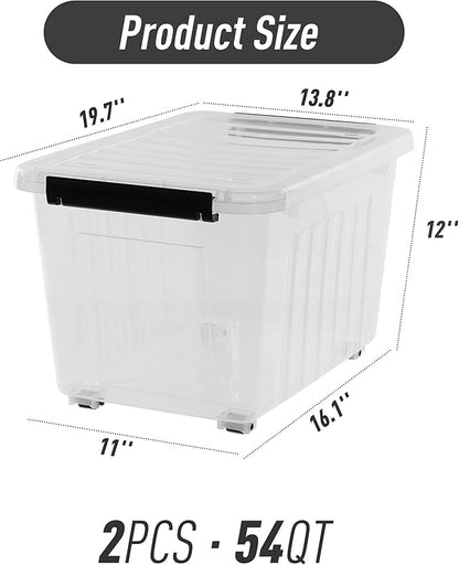 Citylife 54 QT Clear Plastic Storage Bins with Lids Stackable and Nestable Storage Boxes with Lids Large Plastic Storage Containers for Garage, Closet, Kitchen, 2 Packs