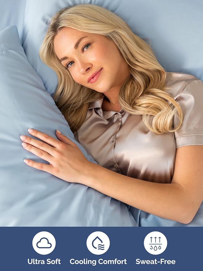 Extra Deep Pocket Split King Sheets - 5 Piece Breathable & Cooling Bed Sheets - Hotel Luxury Sheet Set - Soft, Wrinkle Free & Comfy - Easily Fits Extra Deep Mattresses - Deep Pocket Sky Blue Sheets