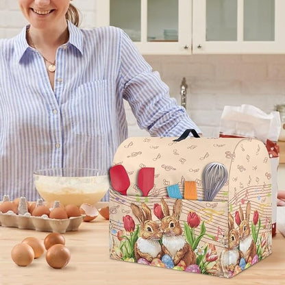 Generic Cute Rabbit Stand Mixer Cover for Easter Decor, Kitchen Dust Cover, 6-8 Quart, Lightweight, Waterproof, Polyester, Drawstring Closure, Top Handle, Pockets for Accessories