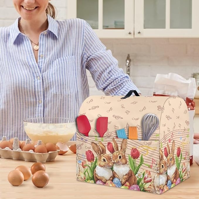 Generic Cute Rabbit Stand Mixer Cover for Easter Decor, Kitchen Dust Cover, 4.5-5 Quart, Lightweight, Waterproof, Polyester, Drawstring Closure, Rabbit Color