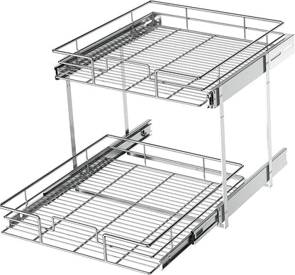 LOVMOR 2 Tier Individual Pull Out Cabinet Organizer 19½" W x 21½" D, Slide Out Kitchen Cabinet Storage Sliding Shelves