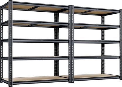 72"H Storage Shelves heavy duty, 2000LBS Garage Shelving, 5 Tier Metal Shelving Unit Adjustable Garage Shelves Rack Shelf for Storage Warehouse Pantry Closet,35.6" W × 16" D × 72" H, Black, 2PCS