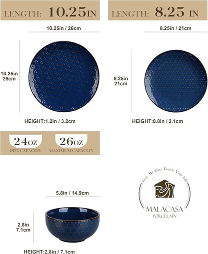 MALACASA 12 Pieces Dinnerware Sets, Modern Plates and Bowls Sets, Kitchen