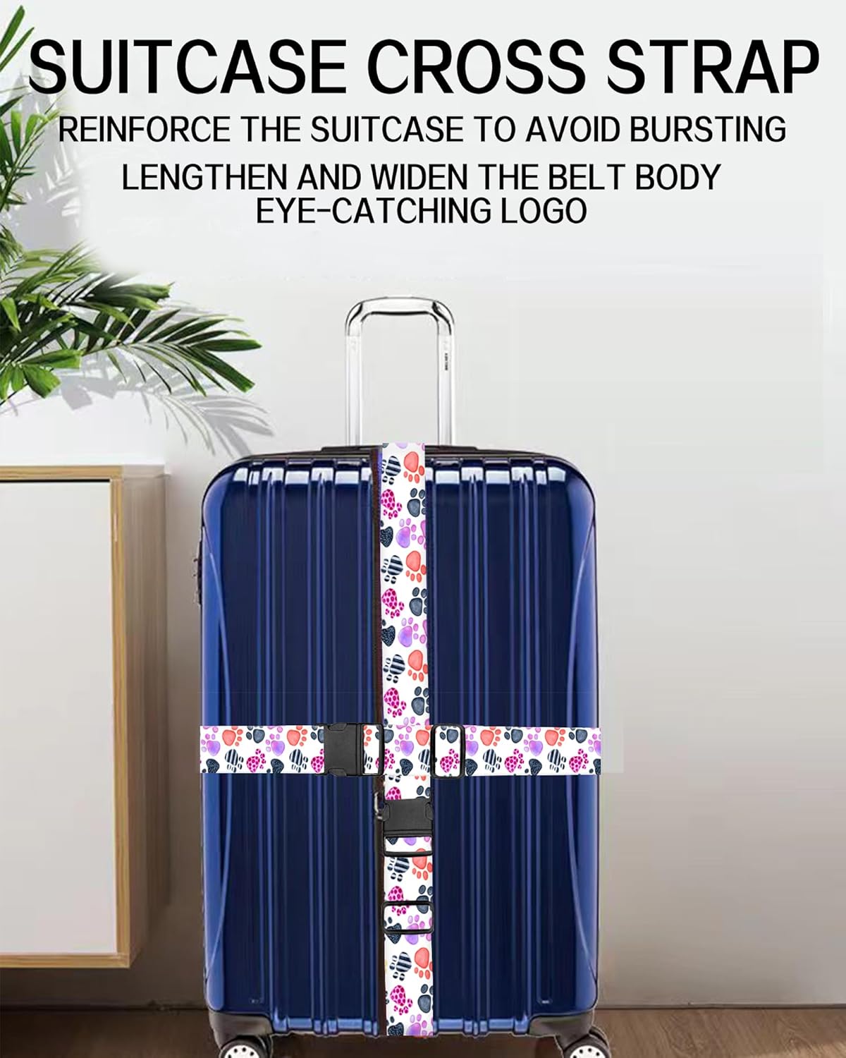 Luggage Straps for Suitcases, Adjustable Travel Belt, Durable Wide Luggage Strap, Cute Suitcase Strap Identifiers with Buckle, Bag Straps for Luggage, Cute Colorful Paws