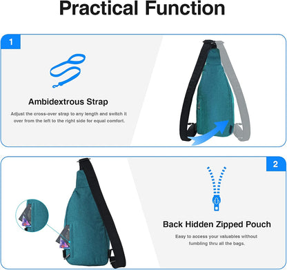 WATERFLY Small Crossbody Sling Backpack Anti Theft Backpack for Traveling Chest Shoulder Bag