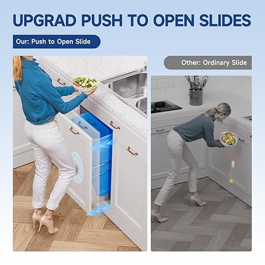 Pull Out Trash Can Under Cabinet with Push to Open Slides, Insputer Heavy Duty Under Sink Garbage Can Kit for Kitchen, Laundry, Not Included Bin, Requires 15" W X 18" D Cabinet, has Installation video