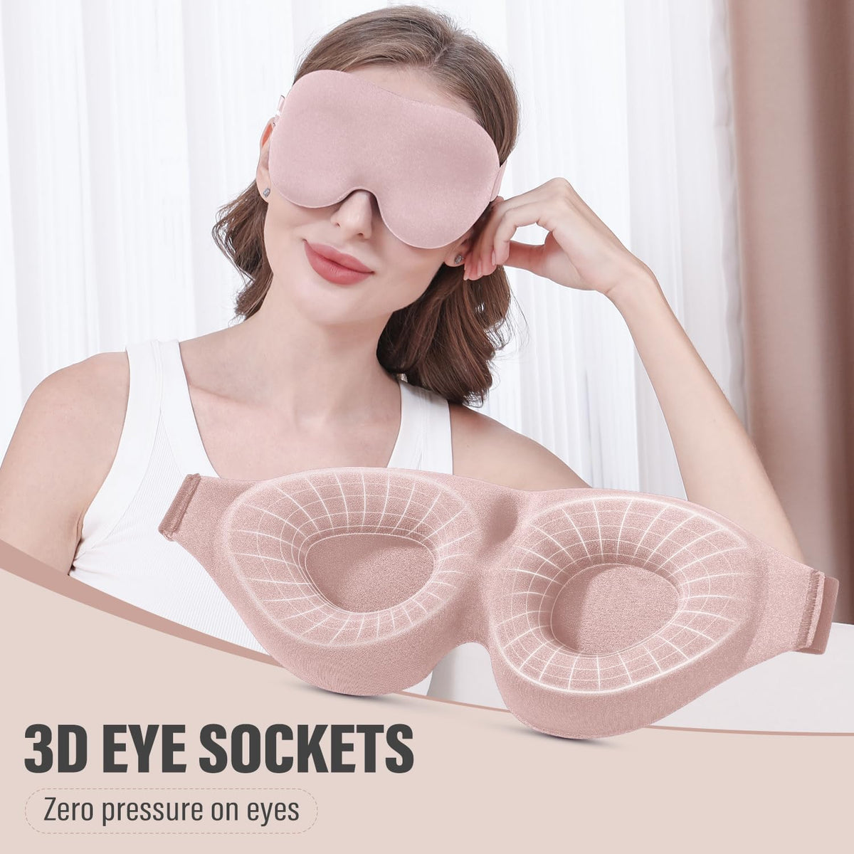 YIVIEW Sleep Mask for Side Sleeper, Complete Light Blocking 3D Pink Sleeping Eye Mask, Soft Breathable Eye Cover for Women Men, Relaxing Zero Pressure Night Blindfold