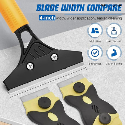 Floor Scraper Heavy Duty with Long Handle, 4 Inch Razor Blade Floor Scraper with 10PCS Extra Metal Blades,Paint Scrapers for Cleaning Wall Glass Tile Floor Paint Gum Stains Stickers Linoleum