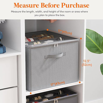 Lifewit Shoe Storage Organizer for Closet Fits 12-16 Pairs, Fabric Large Shoe Box Storage Containers with Clear Cover, Foldable Bins Fit for Boots Sneakers 17"(L) x 17"(W) x 12.5"(H) 3 Pack Light Gray