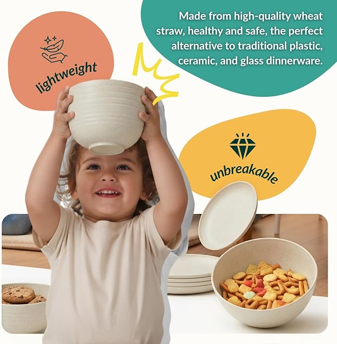 Wheat Straw Dinnerware Sets 40 PCS Plates and Bowls Sets