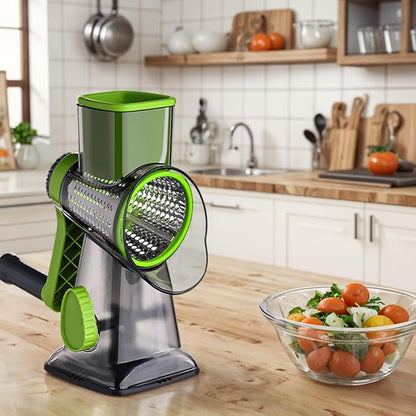 HANSGO Rotary Cheese Grater, Cheese Shredder, Labor-Saving Handle, Strong Suction Base, 3 Changeable Blades for Harder Cheeses, Vegetable, Nuts, Chocolate, Fruits, Safe & Easy to Clean