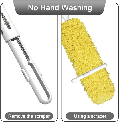 Microfiber Duster, Feather Duster, Dusters for Cleaning, Washable and Reusable Duster with Replaceable Head, Microfiber Hand Duster for Cleaning Cobweb, Blinds, Furniture, Cars-Yellow