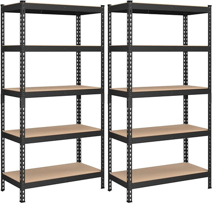 SONGMICS 5-Tier Storage Shelves, Load 2310 lb, Set of 2 Garage Storage, Boltless Assembly, Adjustable Shelving Unit, 17.7 x 35.4 x 70.9 Inches, for Study Shed Basement, Black UGLR450B02
