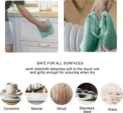 kimteny Kitchen Cloth Dish Towels, 13x28 Inches Premium Dishcloths, Super Absorbent Coral Velvet Microfiber Cleaning Cloths, Fast Drying Rags for Washing Dishes (13x28-12 Pack, Green)