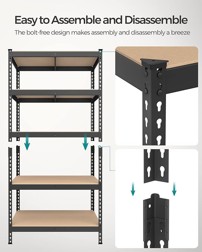 SONGMICS 5-Tier Storage Shelves, Load 2310 lb, Set of 2 Garage Storage, Boltless Assembly, Adjustable Shelving Unit, 17.7 x 35.4 x 70.9 Inches, for Study Shed Basement, Black UGLR450B02