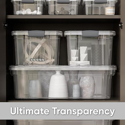 Superio Storage Bins with Lids - Clear Boxes for Organizing, Stackable Plastic Containers - BPA Free, Non-Toxic, Odor Free, Organizer for Home, Office, Dorm(4 Pack, 11 Qt)