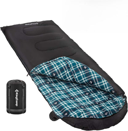 KingCamp Sleeping Bag for Adults, Cold Weather & Warm XL Big and Tall Flannel Sleeping Bags with Compression Sack Portable Waterproof Essentials Gear Accessories for Outdoor Camping