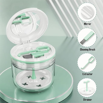 MURRI&MURRDI Retainer Case, Denture Bath Box with Strainer Basket, Mouth Guard Case, Braces Cleaner Cup Cute Denture Holder Retainer Storage Soak Container for Travel (White)