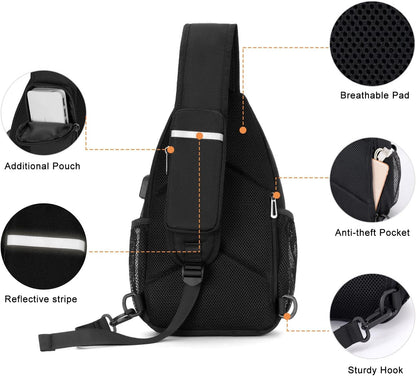 MOSISO Sling Backpack Bag, Crossbody Shoulder Bag Travel Hiking Daypack Chest Bag with Front Square Pocket&USB Charging Port