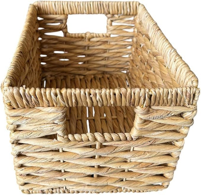Wicker Basket For Shelves, Baskets for Organizing, Woven Storage Basket with Built-in Handles (Medium 2-Pack, Natural Water Hyacinth)