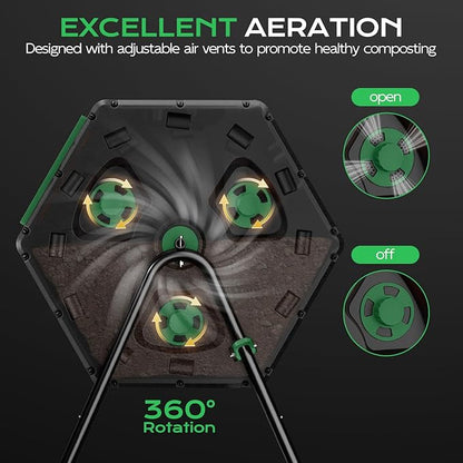 Compost Tumbler 45 Gallon/170L, Easy-Assemble Dual Chamber Compost Bin Outdoor, 360°Rotating Large Composter for Outside, Backyard, Garden, Gifts for Seasoned Gardeners & Beginners-Green