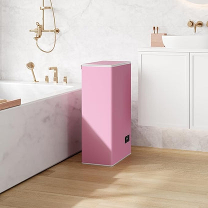SOLEDI Slim Laundry Hamper with Lid, Narrow Laundry Basket with Removable Bags, Dirty Clothes Hamper with handle, Small Hamper perfect for Laundry room, Bathroom, Bedroom, Small spaces. 70L Pink