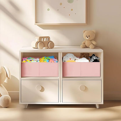DIMJ Large Closet Shelf Organizer Bins 8 Packs with Handles and Divider, Fabric Trapezoid Storage Baskets, Foldable Clothes Containers Box for Shelf, Towel, Book, Toy, Purse, Hats, Pink