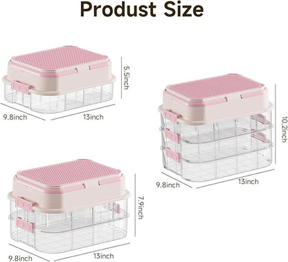 Toy Storage Organizer Box with Handle, Stackable Building Block Toy Box with Building Plate Lid & Removable Sorting Trays, Cubby Bins and Containers 1 Layer (Pink)