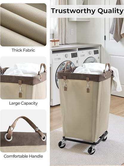 StorageWorks 160L Laundry Basket with Wheels, Large Rolling Hampers for Clothing Organizer, Dirty Clothes Basket for Hotel, Home, Closet, Dorm, Light Khaki