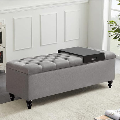 Storage Ottoman 50.2 Inches Upholstered Fabric Storage Ottoman Bench，Button Tufted Ottoman with Storage for Living Room，Bedroom End of Bed Bench Withstands 301lbs(Grey-TP)