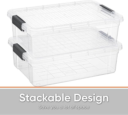 Superio Storage Bins with Lids, Clear Plastic Containers for Organizing, Stackable Totes, BPA Free, Odor Free, Organizer Boxes for Home, and Dorm (4 Pack, 13.7 Qt)