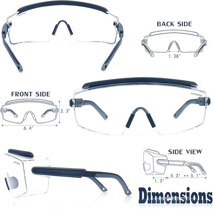 UKNOW Safety Goggles Over Glasses, Safety Glasses Anti Fog Wraparound Eye Protection, Protective Eyewear ANSI Z87.1