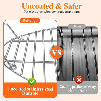 16.5inch Oval Roasting Rack for Oven, Gifts for Mom Men Wife, Stainless Steel Cooling Rack with Handle, Wire Rack for Cooking, Grilling, Drying