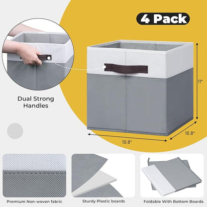 Criusia Fabric Storage Cubes - 11 Inch Collapsible Storage Bins 4 Pack - Clothes Organizer Bins for Closet, Shelves, Cube Organizer/Home Organization and Storage Baskets for Organizing Toys Blanket