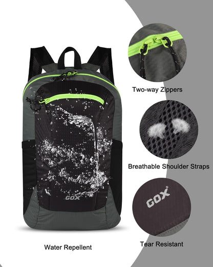 GOX Foldable 20l Backpack For Travel Lightweight Hiking Packable Daypack for Men Travel Camping Outdoor Bag Women (Black)