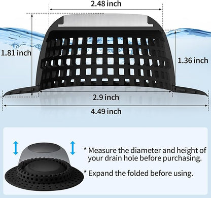 Shower Drain Hair Catcher, Bathtub Drain Cover Foldable Silicone Shower & Tub Protector for Pop-Up & Regular Drains