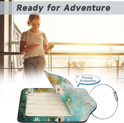 2 Pack Luggage Tag for Suitcase, Vintage Wild Flowers Leather Bag Tags Identifiers Privacy Cover ID Label with Durable Steel Loop for Women Men Kids Girls Travel