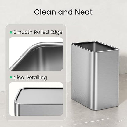 Cesun Small Bathroom Trash Can 2.1 Gallon Wastebasket, Modern Metal Garbage Can Office Waste Basket, Silver Stainless Steel Trash Bin for Bedroom, Home Office, Toilet, rv, Near Desk, Under Sink.